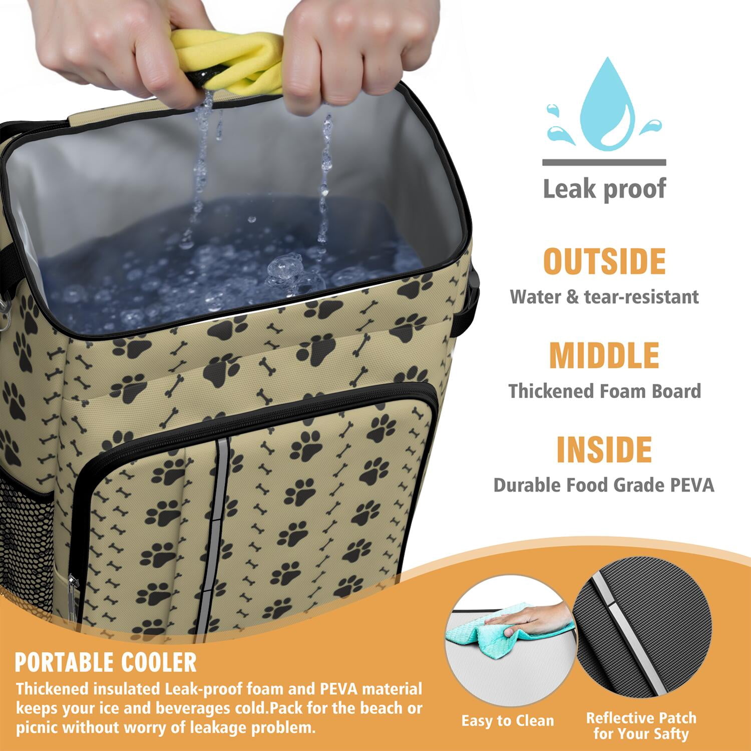 Travel Cooler Bag - Paw Prints and Bones Camping Beer Cooler Backpack with Bottle Opener- Waterproof Insulated Picnic Backpacks - Cooler Bag for Beach