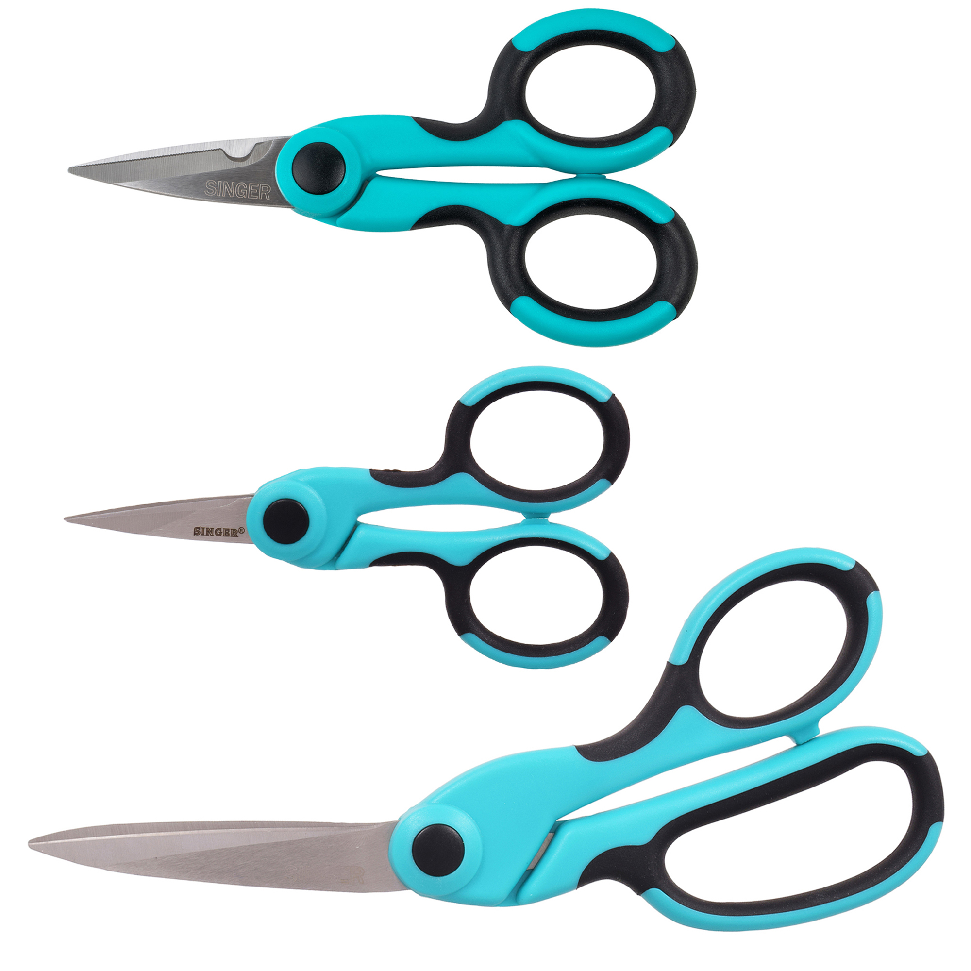SINGER ProSeries Scissor Set, Heavy Duty Bent 8 1/2" Fabric Scissors, All Purpose 5 1/2" Craft Scissors, 4 1/2" Detail Scissors, Teal, Pack of 3 - image 19 of 19