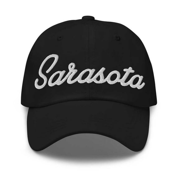 Sarasota Baseball Cap Sarasota Dad Hat Bold Script South Carolina SC Hat Embroidered Souvenir Gift Black