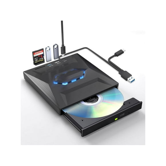 External CD DVD Drive, USB C Portable CD/DVD +/-RW Drive/DVD Player with SD Card Reader USB 3.0 USB C Hub CD ROM Burner Compatible with Laptop Desktop PC Windows Linux OS Apple Mac