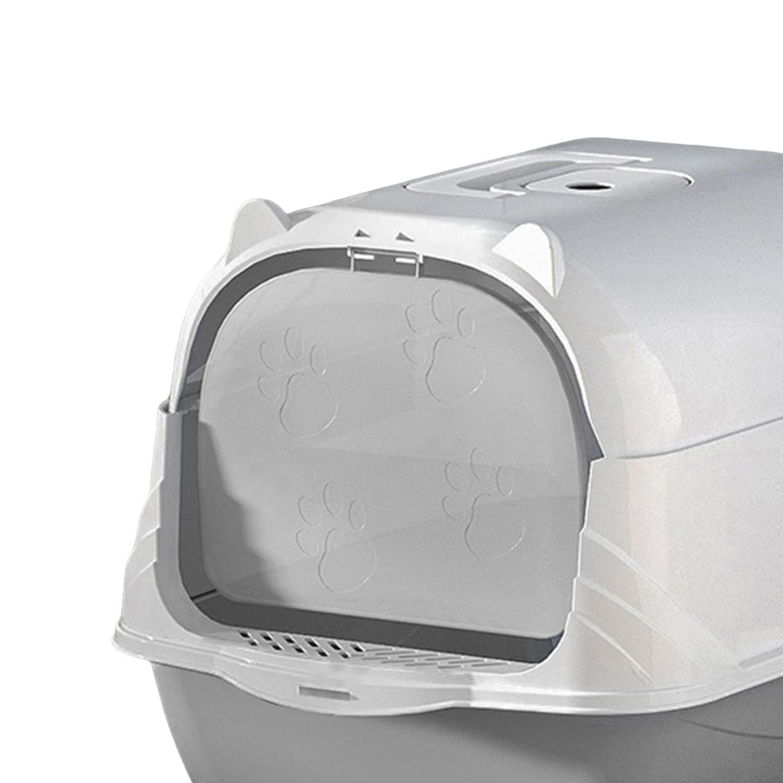 Hooded Cat Litter Box Litter Pan Large Space Enclosed and Covered Cat Toilet Gray
