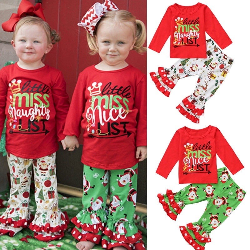 Christmas Toddler Kids Baby Girls Xmas Dot Top Long Pants Outfits Set