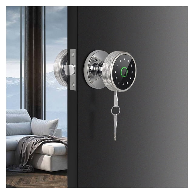 Door Lock, Fingerprint Lock Smart Tuya Knob Door Lock Support Key Password APP Unlock Rechargeable Battery ,Easy to Install