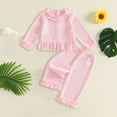thumbnail image 5 of yboeqw Toddler Girl 2Pcs Outfit Ruffle Collar Long‑Sleeve Top & Pants Soft Casual Loungewear Set for Little Girls,Size 6-12 Months, 5 of 5