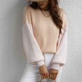 thumbnail image 4 of Suéter de mujer acanalado de punto rayas empalme linterna manga larga cuello redondo dobladillo suelto jersey Top rosa XL, 4 of 7