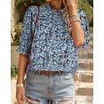 thumbnail image 2 of FreshPretty Women's Summer Boho Shirt Top Ruffle Short Sleeve Frill Trim Mock Neck Floral Solid Casual Blouses Shirts Tops, 2 of 6
