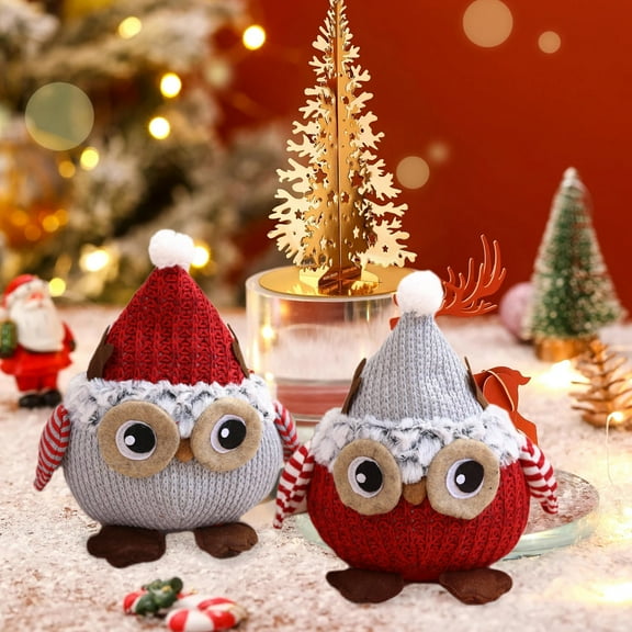 Usloyux Under $5 Christmas Owl Plush Doll, Soft Fabric Decorative Stuffed Animal, Cute Holiday Tabletop Decoration, Festive Gift for Family Friends, Handcrafted Knit Ornament, Cozy Home Decor