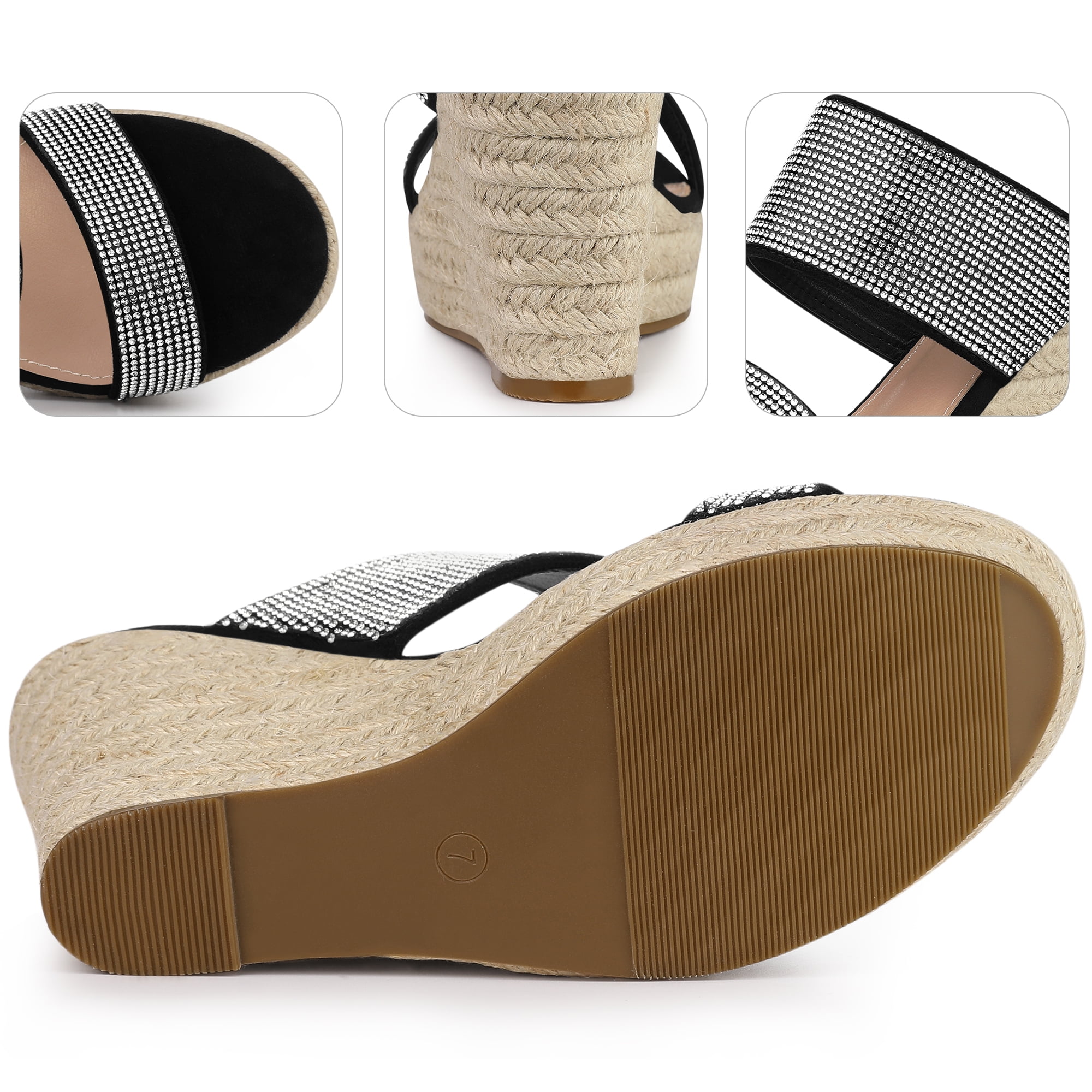 Unique Bargains Women's Platform Rhinestones Espadrille Wedge Sandals