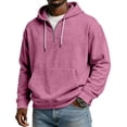 thumbnail image 5 of Men Half Zip Pullover Hoodie Long Sleeve Cotton Blend Sweatshirt Kangaroo Pocket Drawstring Hood Casual Loose Fit Top Pink 3XL, 5 of 5