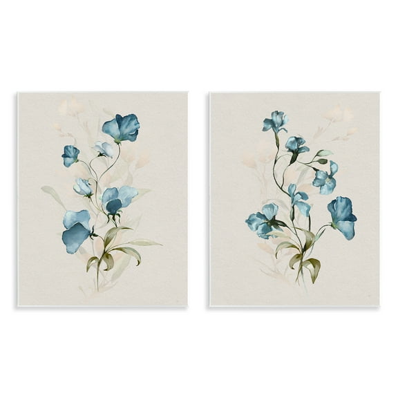 Stupell Industries Blue Botanical Herbs Floral Painting Unframed Art Print Wall Art, 11 x 14, Set of 2