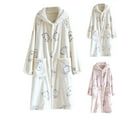 thumbnail image 5 of Lovskoo Womens Robe Long Hooded Button Bathrobes Fuzzy Fleece Thick Warm Cute Housecoat Soft Warm Robes for Women A-Beige, 5 of 5