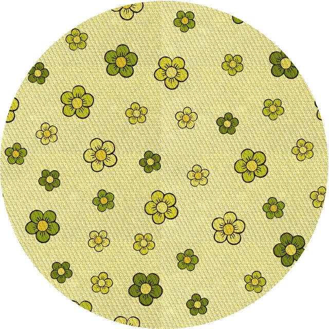 Ahgly Company Tapis Rond Lavable en Machine Intérieur Transitionnel Jaune Soleil, 4 Pieds Rond