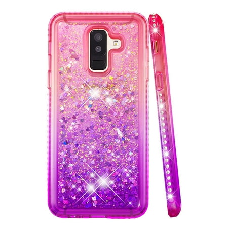 SOATUTO For Samsung Galaxy A6 Plus (2018) Case Samsung A6 Plus (SM-A605) Core Case Sparkle Glitter Flowing Liquid Quicksand with Shiny Bling Diamond Women Girls Case A6 Plus (SM-A605) - Red+Purple