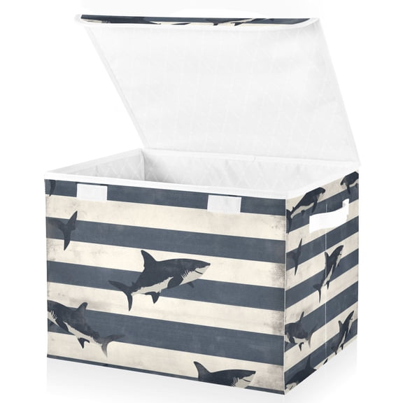 Yayeee Collapsible Cube Storage Bin with Lid Fabric Closet Decorative Basket with Handles, Dark Sharks