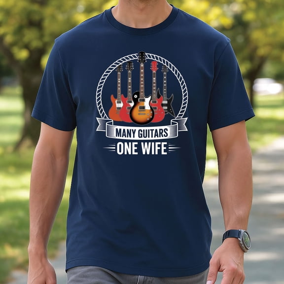 Many Guitars One Wife T-Shirt – Funny Guitar Player Tee, Musician Humor Graphic Shirt