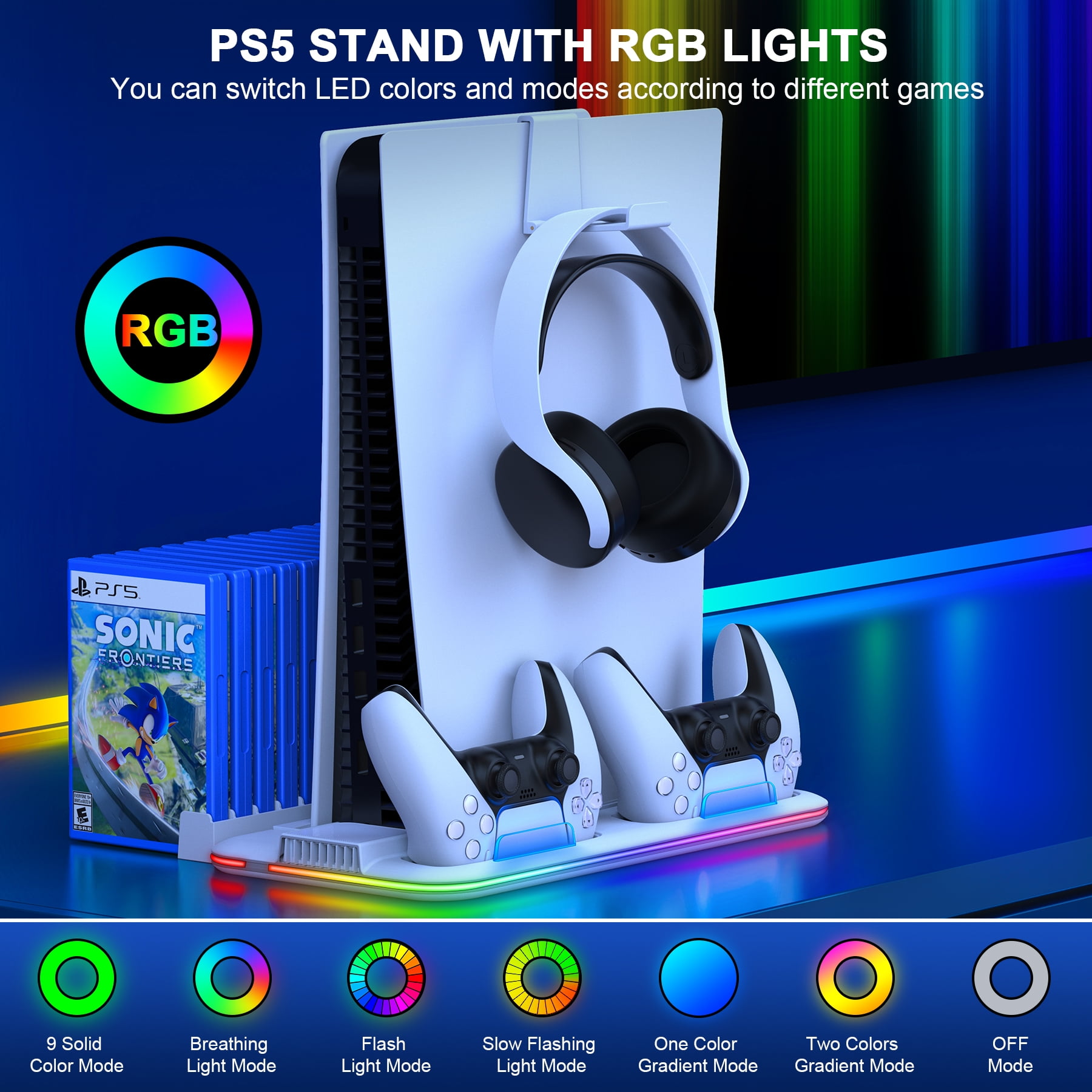 Cooling Fan RGB lighting For PS5 Slim Console Optical Digital