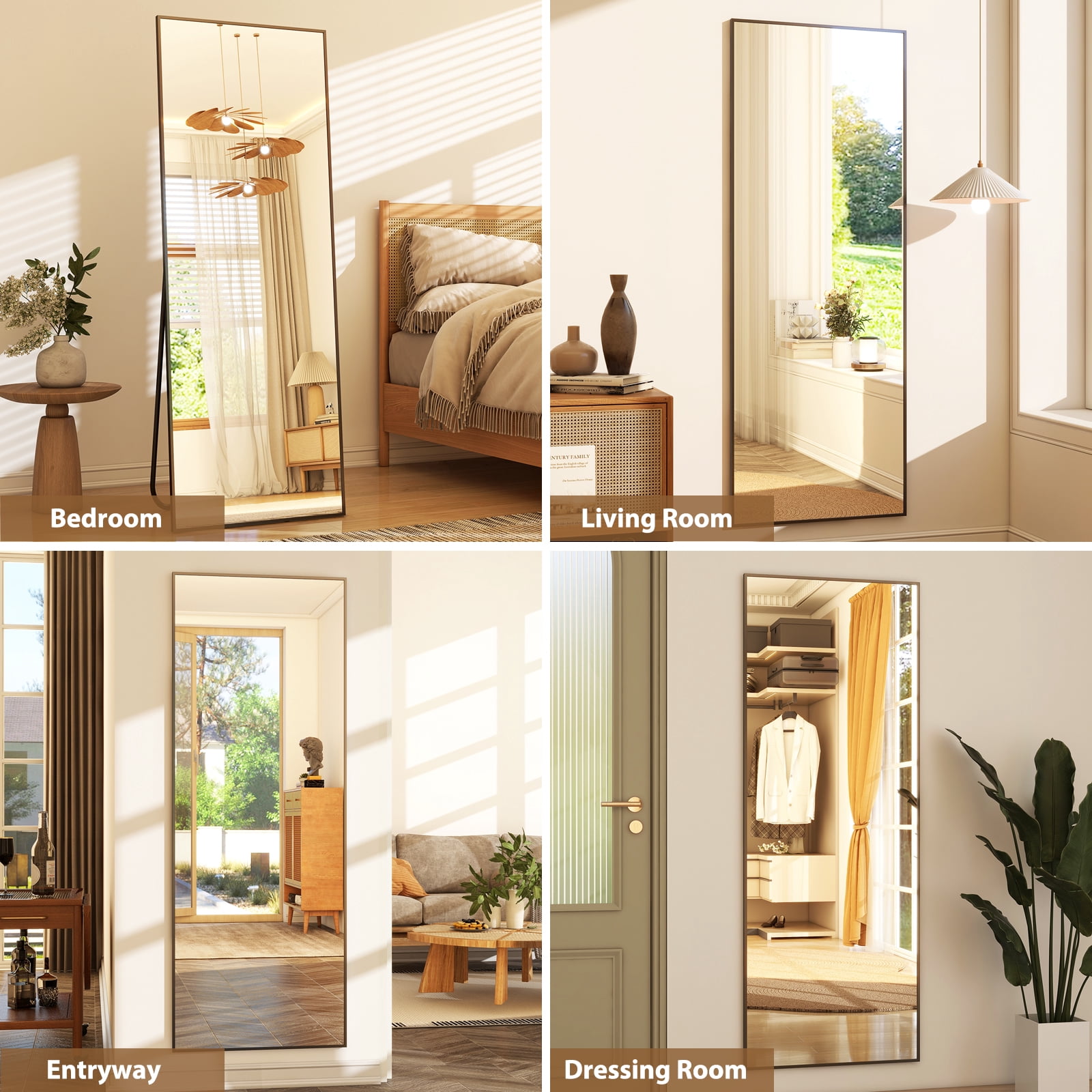 SHATTERVIEW 71"x30" Rectangular Floor Mirror Full Length Standing Body Dressing Mirror, Black