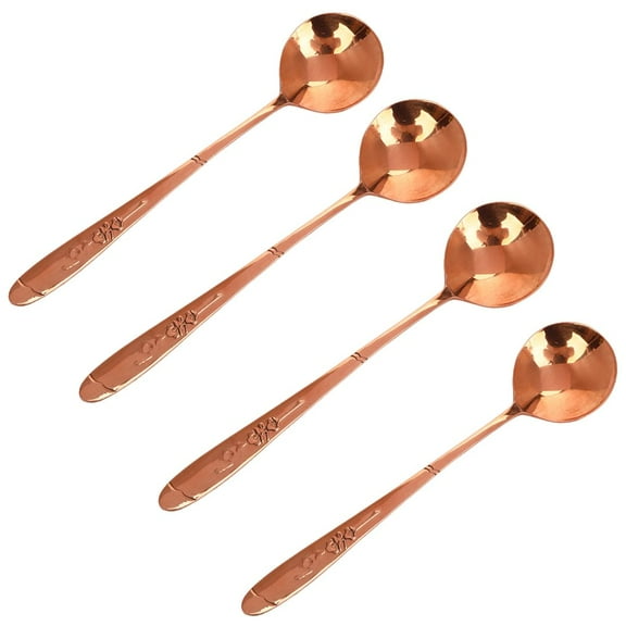 99.9% Pure Copper Spoon, Set of 4，Thick Solid Soup Spoon, Dinner Spoon, Copper Tableware (Length：6.5'', width：1.4'')