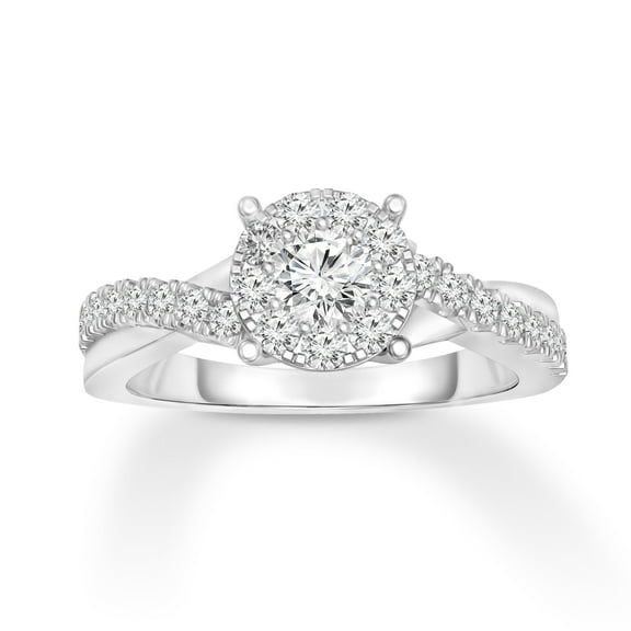 Diamaison 1/2 Cttw Natural White Diamond Halo Ring for Adult in 10Kw Gold