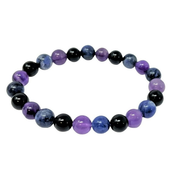 Simple & Stylish Unisex Bracelet with Amethyst, Obsidian & Blue Pattern Stone Beads