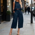thumbnail image 2 of mihongmao Elegant Outfits for Ladies 2026 Holiday Party Sets Fahion Women's 2 Piece Sleeveless Crop Tops Cropped Pants Set Solid Navy M, 2 of 5