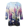 thumbnail image 4 of UoCefik Oversized Tshirts Shirts for Women Elbow 3/4 Length Sleeve Floral Womens Work Shirts or Blouses Half Sleeve V Neck Plus Size Dress Blouses Dress Tops for Older Women Dark Purple XL, 4 of 5