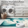 thumbnail image 5 of ODIKA 4'x6' Machine Washable Non-Slip Area Rug, Abstract Teal Waves on Ivory Ground with Modern Swirls High Traffic Rug, Green, 38931, 5 of 7