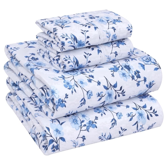 RUVANTI 100% Cotton Sheets – Full Size Percale Bedding, Cooling & Breathable Floral Design, Durable with a Crisp, Soft & Comfortable Feel, 16" Deep Pocket, 4-Piece Set, Annual