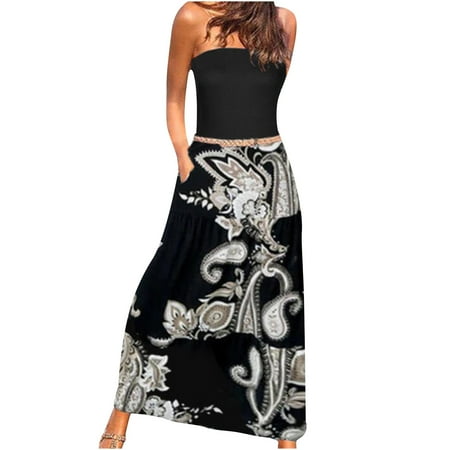 

Dresses for Women Wedding Dress Women s Casual Loose Fit Sleeveless Printed Breast Wrap Floor-Length A-line Dress Summer Savings Summer Dresses for Women 2022 Valentines Dress White XL