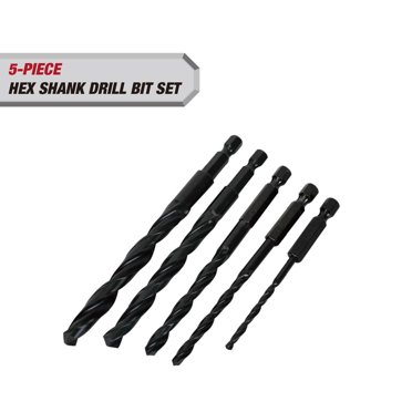 Hyper Tough 5-Piece1/4-inch Hex Shank Drill Bit Set, Black Oxide