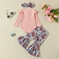thumbnail image 4 of Bjutir Cute Toddler Baby Bodysuits Set Girls Long Sleeve Ribbed Romper Bodysuit Floral Prints Bell Bottoms Pants Outfits For 9 Months, 4 of 7