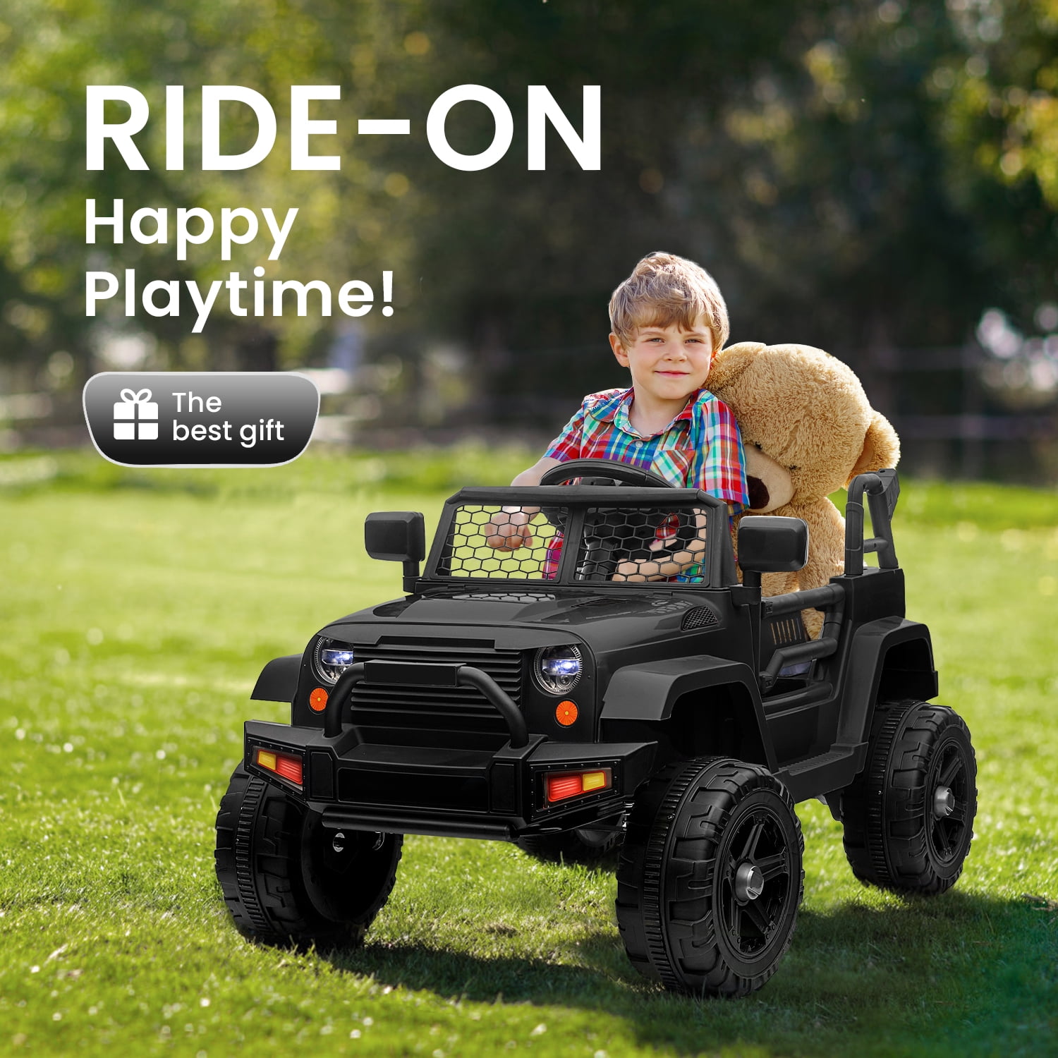 Track 7 Kids Ride on Electric Vehicle 12V Battery Operated Motorized Car Music Remote Control Age 3 Black Walmart