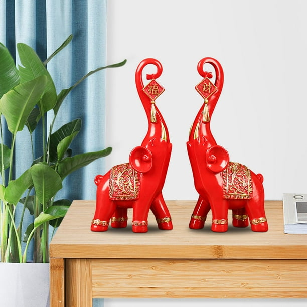 Figuras de perfecl Estatuilla de elefante para parejas regalos para decoración de escritorio adornos artesanales para el hogar Rojo