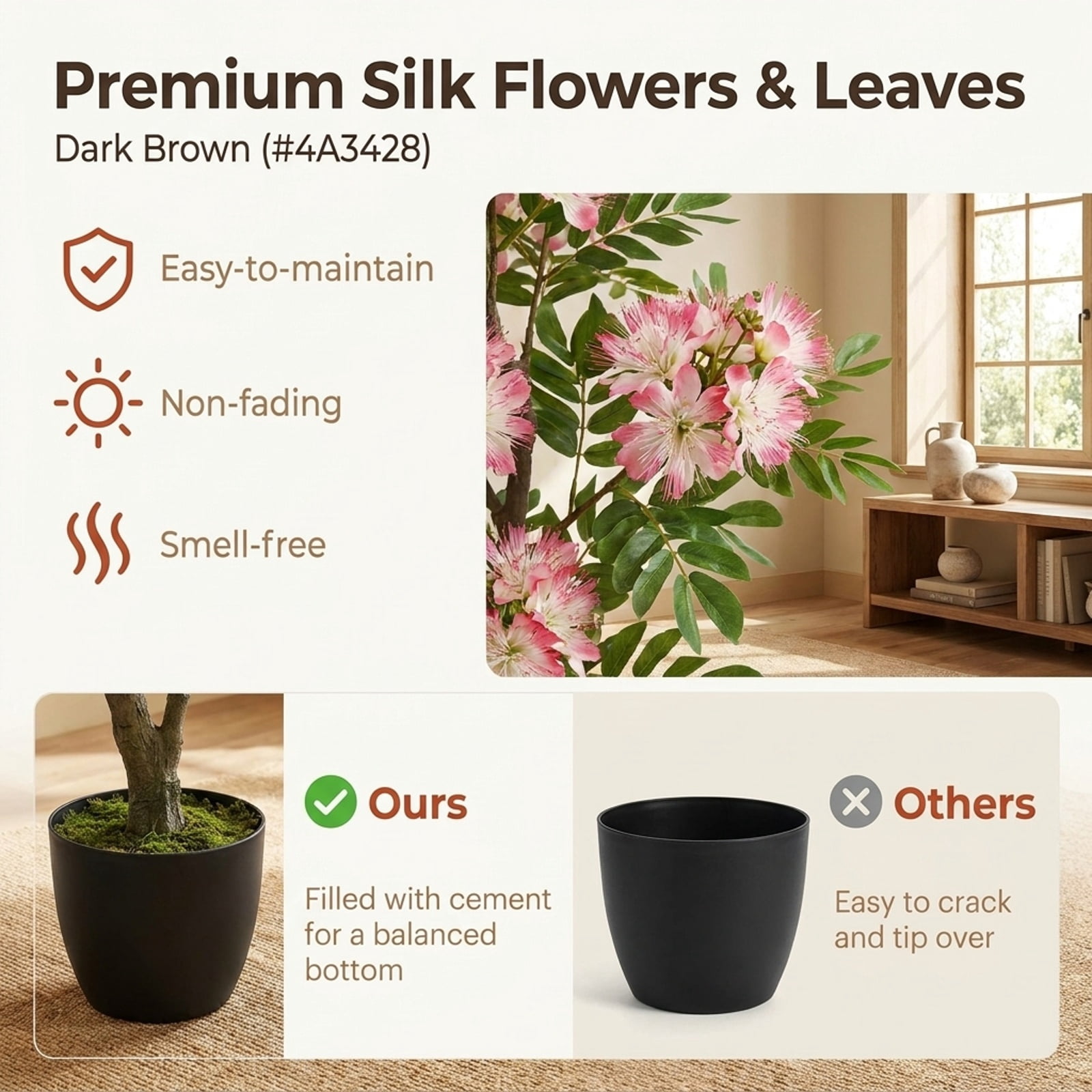 Vebreda Artificial Plant Decor, 36" Set of 2 Artificial Impatiens Tree with Mini Fruits and Silk Flowers, Charming & Lifelike Appearance