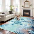 thumbnail image 3 of Summer Starfish Washable Living Room Rugs 5'x8', Teal Orange Ocean Corals Coastal Marine Life Low Pile Throw Large Area Rug Non-Slip Sturdy Edge Binding Carpet for Living Room Kitchen Office, 3 of 9