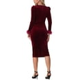 thumbnail image 3 of INSPIRE CHIC Women's Dress Solid Color Square Neck Puff Long Sleeve Casual Midi Dress S Burgundy, 3 of 6