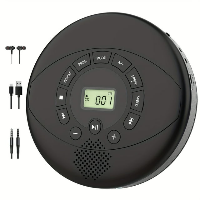 DEBGFS Lecteur CD portable Discman Lecteur CD rechargeable avec Haut-Parleur Lecteur CD portable avec Écouteurs CD-R MP3 USB Jouable Anti-Saut Lecture CD pour Voiture Convient pour Personnel Ou,Noir