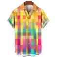 thumbnail image 3 of Camisa hawaiana con cuadros coloridos y diseño de arcoíris para hombre, de gran tamaño, informal, de manga corta, con botones simples, para playa, verano, 3 of 5