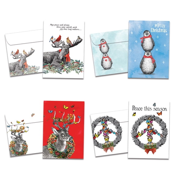 Tree-Free Greetings Holiday Greeting Card 16 Pack, 100% Recycled Paper, 5x7, Drawn to Nature (GP54089)
