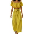 thumbnail image 1 of Conjunto moderno para el día: top con cuello cuadrado y mangas abullonadas y pantalones de pierna ancha - Poliéster - Ropa informal/de vacaciones, 1 of 8