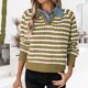 thumbnail image 1 of HongQid Womens Striped Sweater Shirts Lapel V Neck Long Sleeve Strip Knit Pullover Casual Layer Top Jumper Y2K Shirt, 1 of 8