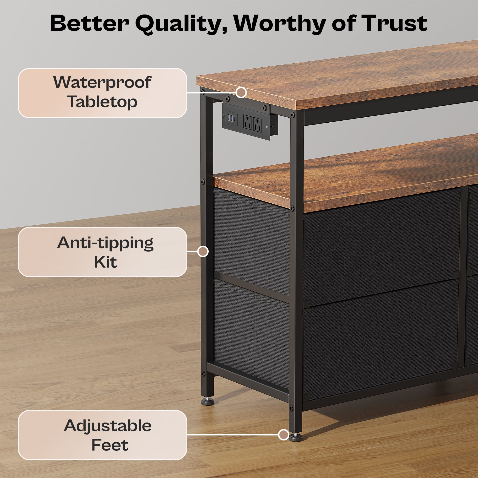 Amadwell 47 Inch LED TV Stand Dresser for 55 Inch TVs, 6 Drawer Entertainment Center with Power Outlets, Media Console with Storage
