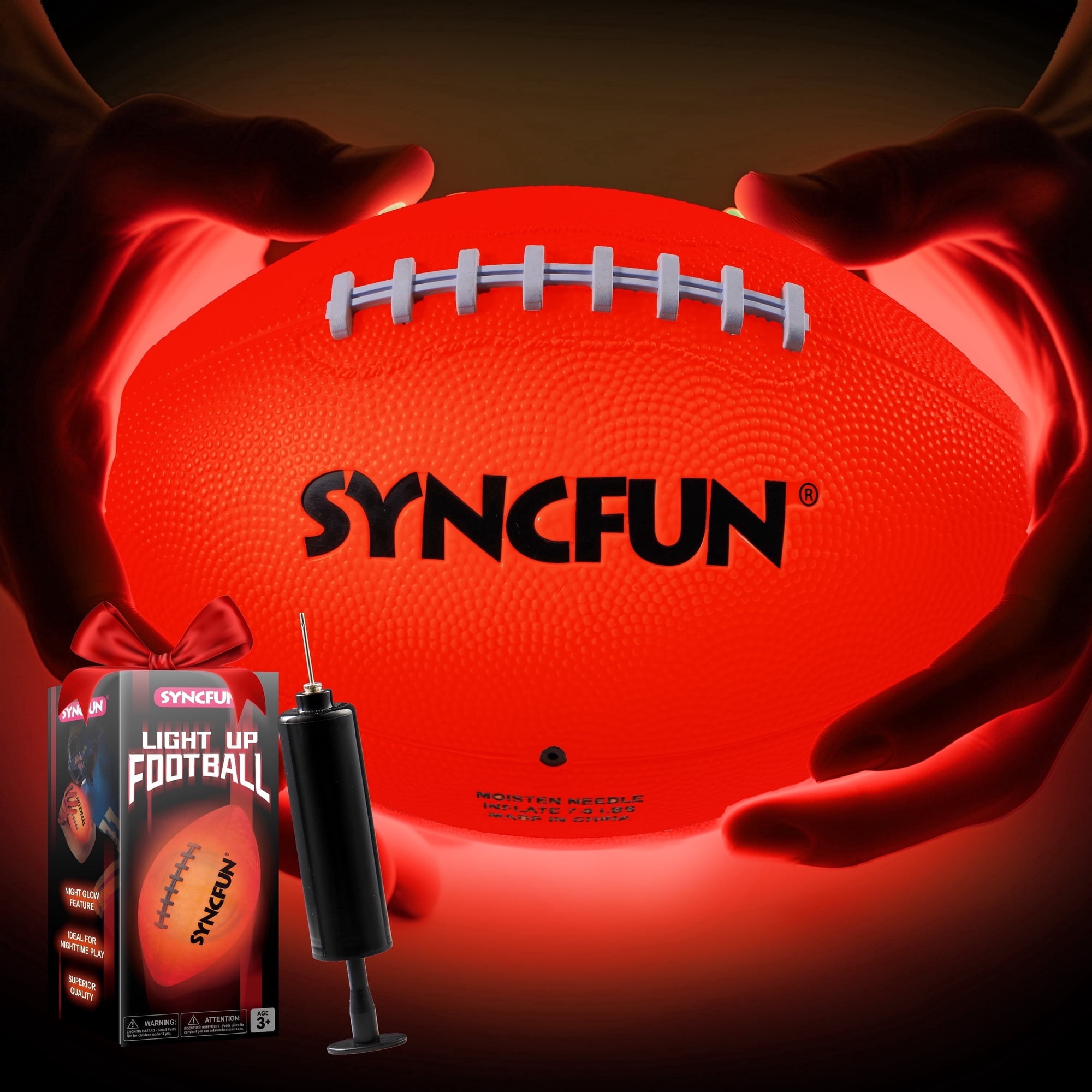 SYNCFUN Glow in The Dark Football Light Up Led Football Birthday Gifts for Teen Boy Glowing Red Cool Football Stuff Outdoor Games for Evening Play Toys for Kids Ages 3 Old and up, Size 6