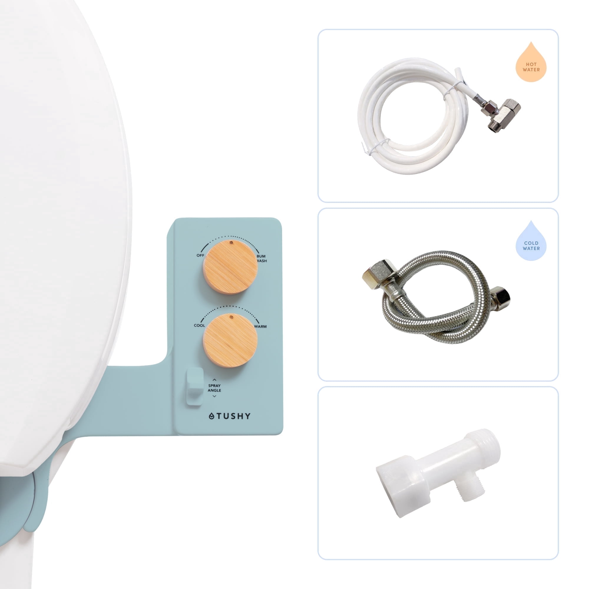 TUSHY Spa Self-Cleaning Warm Water Bidet Attachment, Adjustable Nozzle Angle, Pressure Control, Easy DIY Home Install, Requires Sink Access for Temperature Control, Blue Bamboo