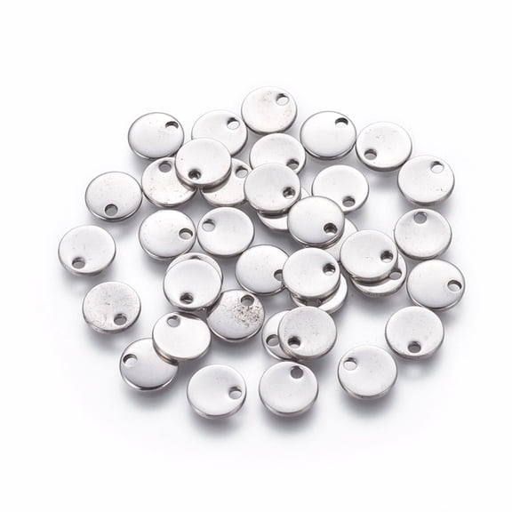 100pc Tarnish Resistant 304 Stainless Steel Charms Stamping Blank Tag Flat Round Stainless Steel Color 7x1mm Hole: 1.4mm