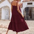 thumbnail image 4 of Moda mujer verano alto bajo Maxi vestido correa de espagueti sólido fluido playa vestido largo Fridja bnh281, 4 of 4