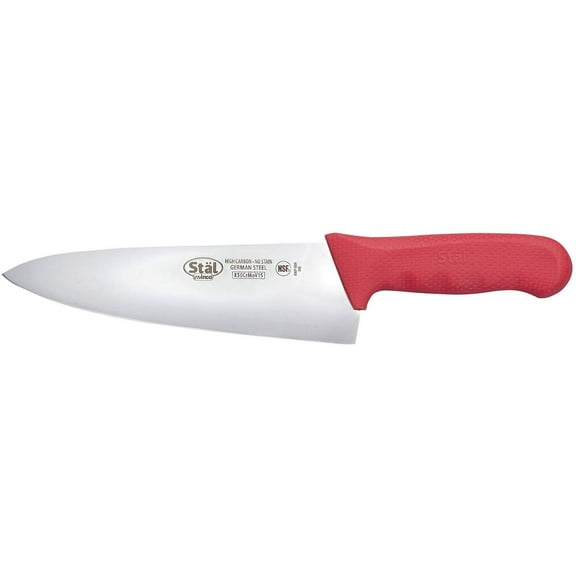 Winco KWP-80R Stl Stamped Cutlery Chef's Knife 8" Stainless Steel Blade, Red Plastic Handle