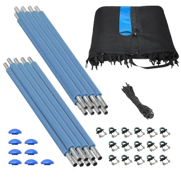 Plexalife Trampoline Safety Enclosure Set including Net, 8 Poles (with 8 pole caps), Pole Foam Sleeves - Fits 15ft Round Trampoline Frame - Installs Outside the Frame