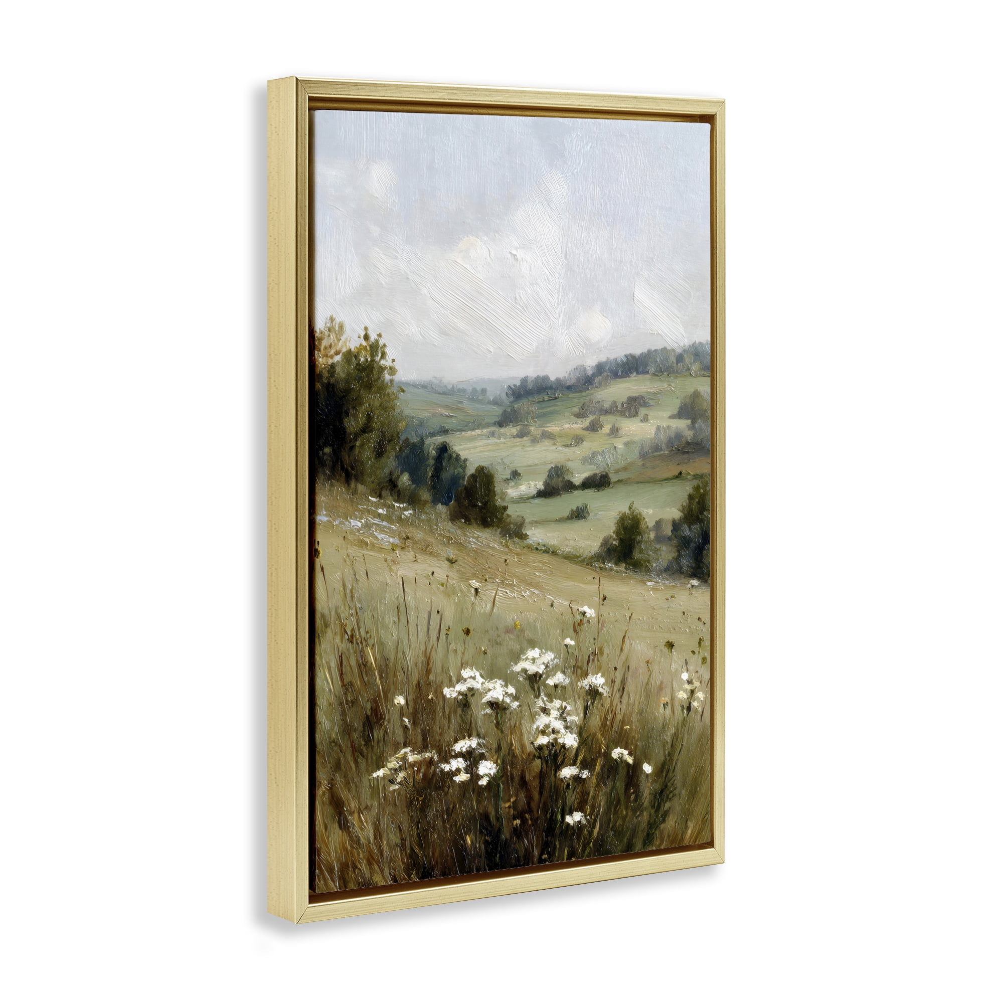 Stupell Industries Hill of White Flowers Gold Framed Floater Canvas Wall Art, design by Petal Prints Design