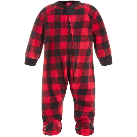 Pyjamas Familiaux Assortis pour Bébé à Carreaux Rouges Imprimés, Pyjamas à Pieds, Rouge, 18 Mois